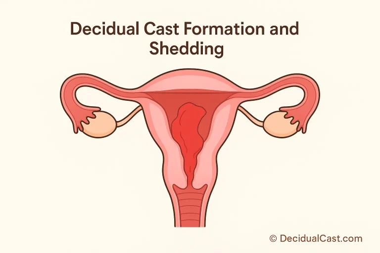 Medical illustration showing decidual cast formation and shedding