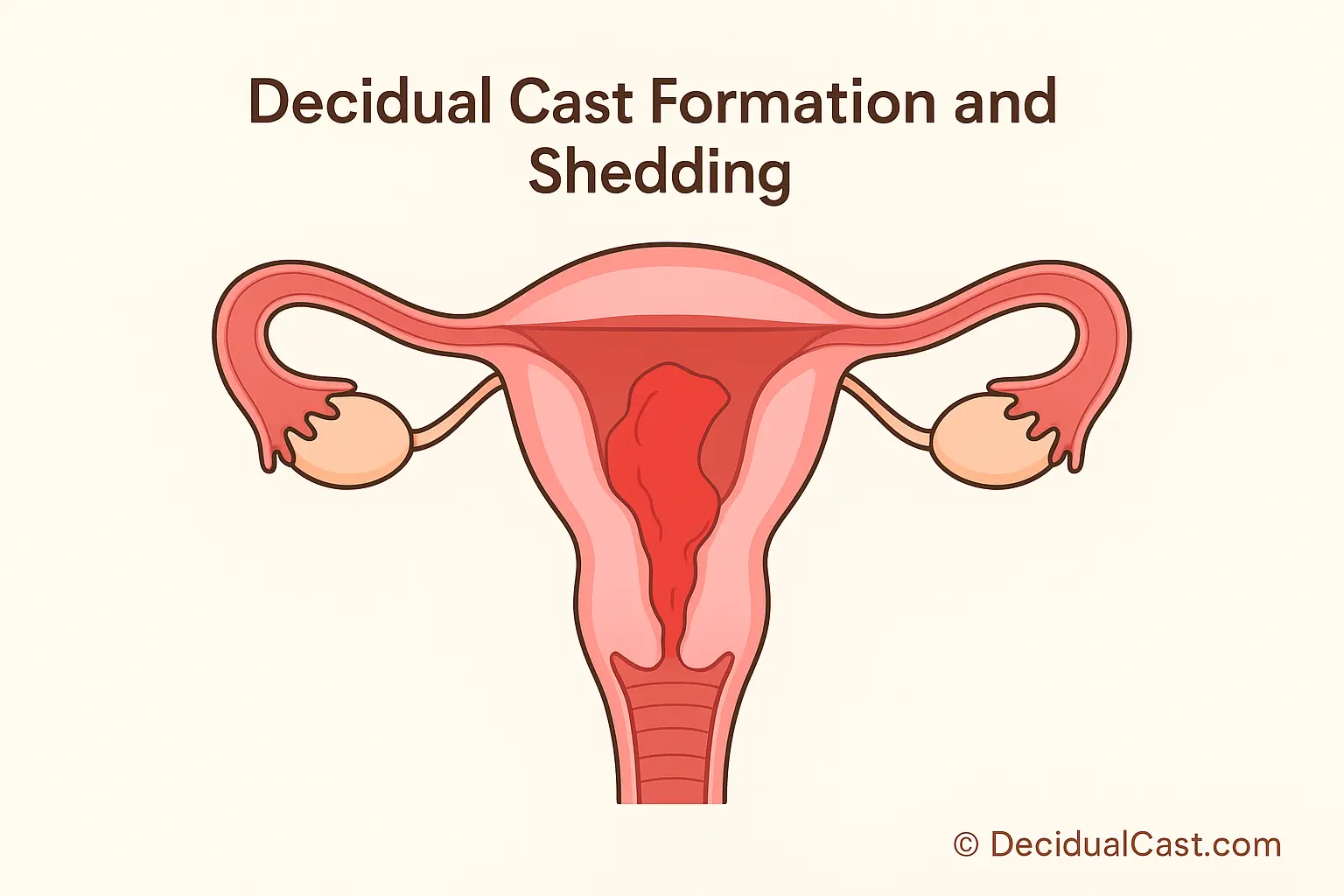 Medical illustration showing decidual cast formation and shedding