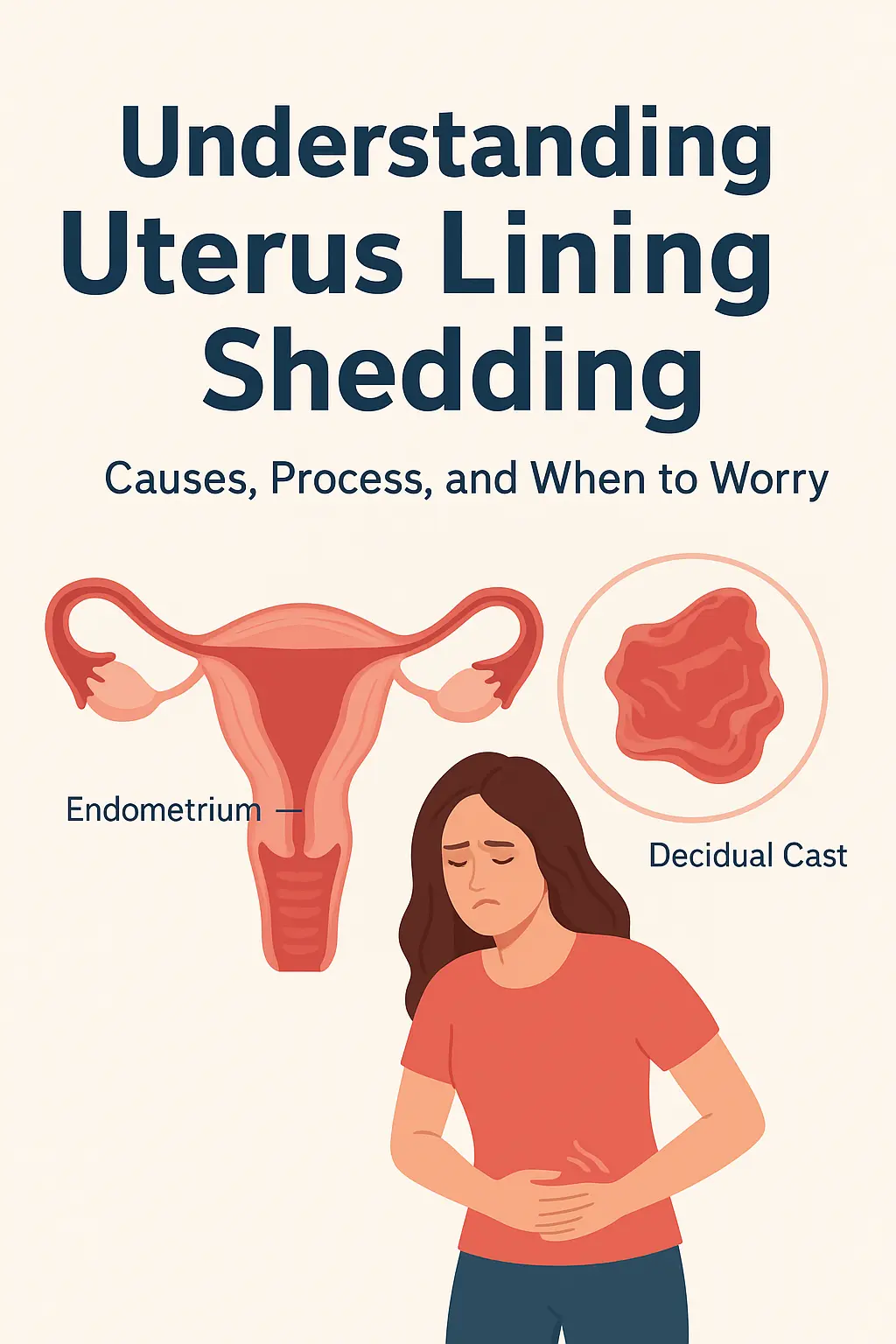 Medical illustration showing the uterus, endometrium, and decidual cast during the shedding process