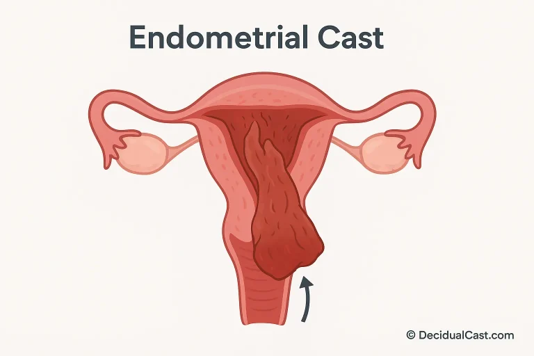 Medical illustration showing endometrial cast forming inside the uterus