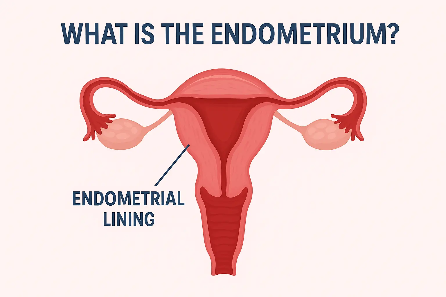 Medical diagram showing uterus and labeled endometrial lining — explanation of what the endometrium is.