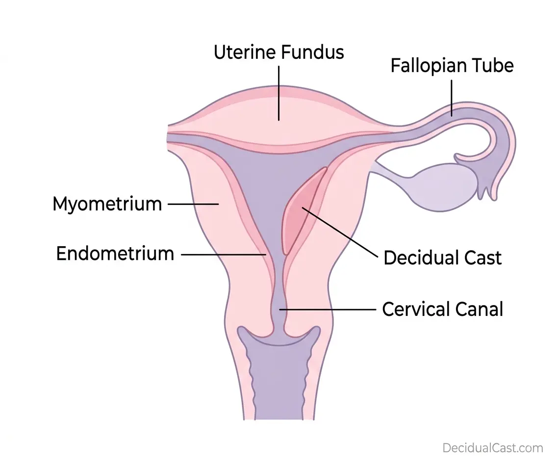 decidual cast perimenopause uterus diagram showing uterine lining shedding