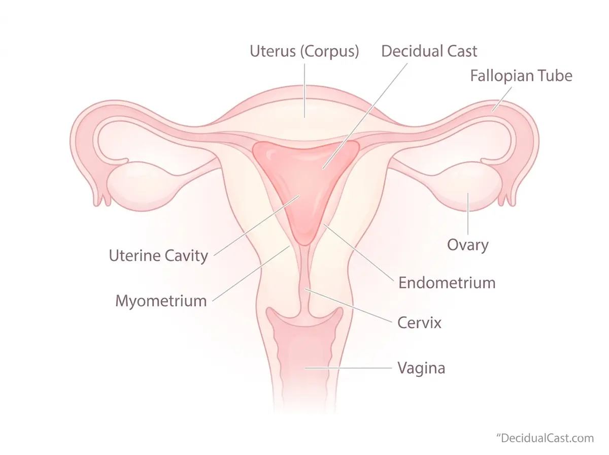 decidual cast diagram showing uterine lining shedding in one piece