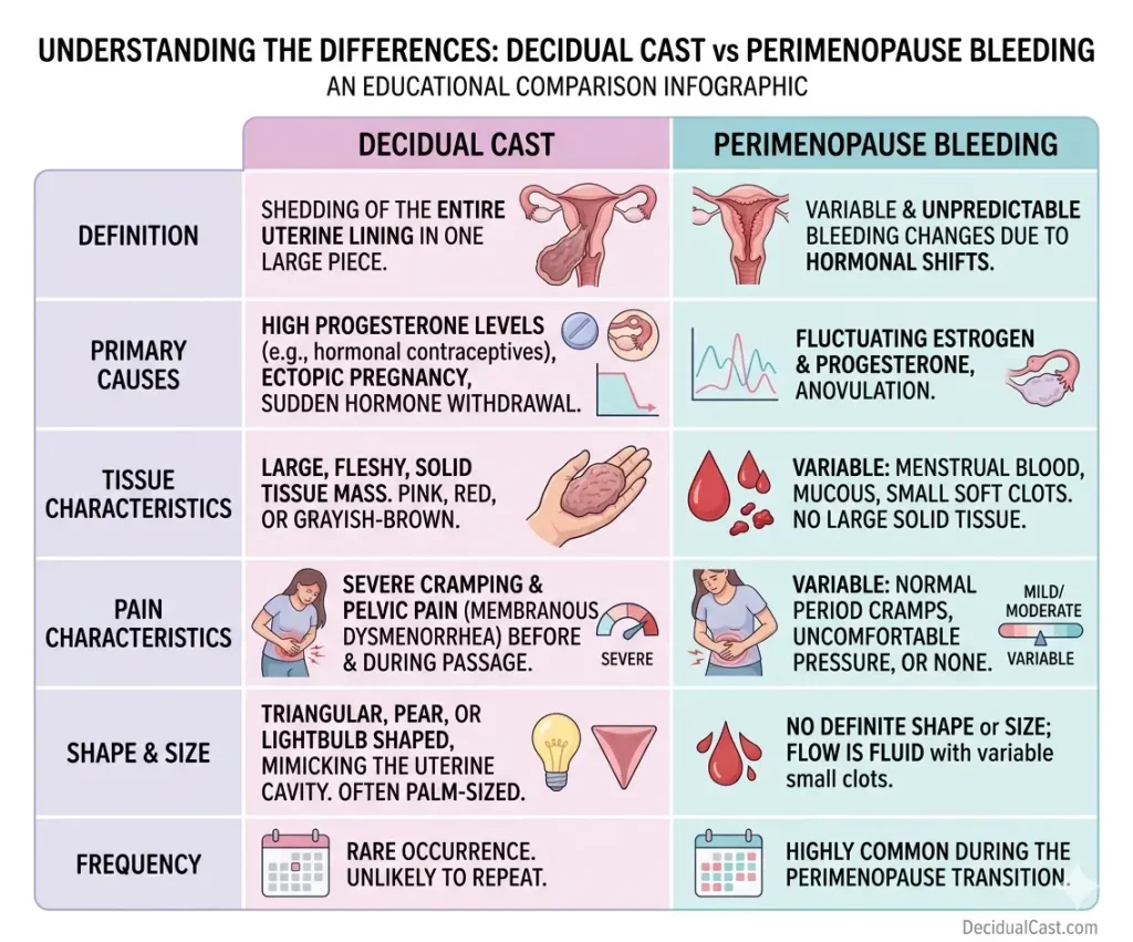 decidual cast vs perimenopause bleeding comparison infographic