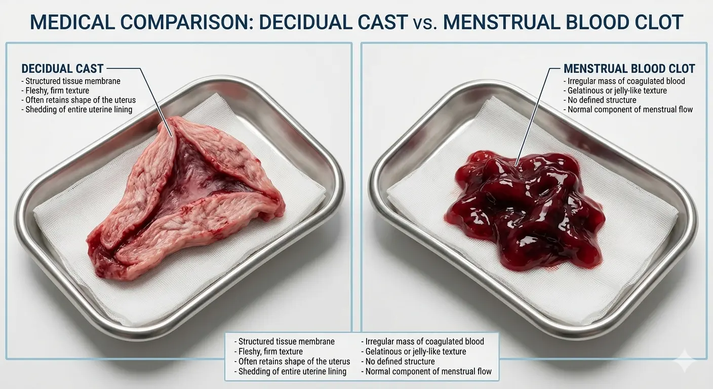Decidual cast vs normal menstrual clot