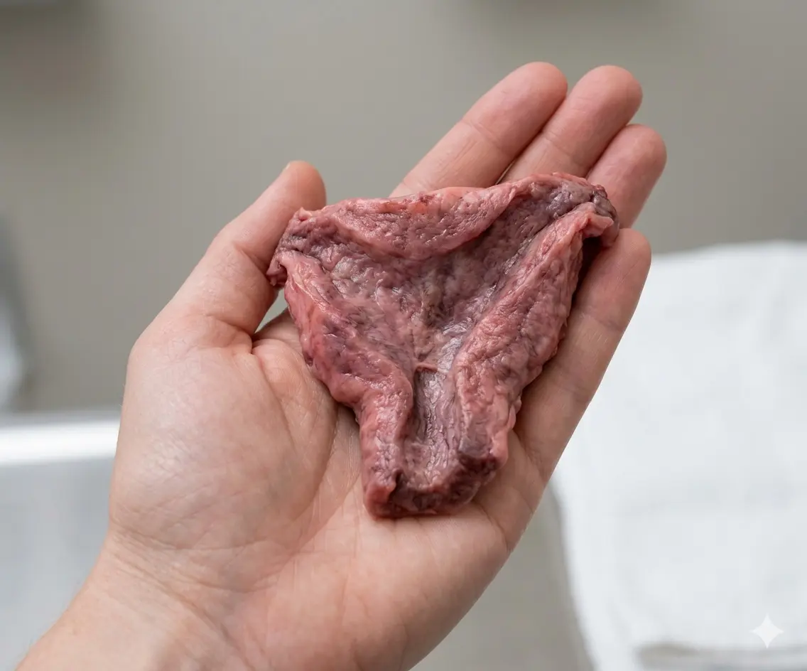 Decidual cast tissue close-up macro