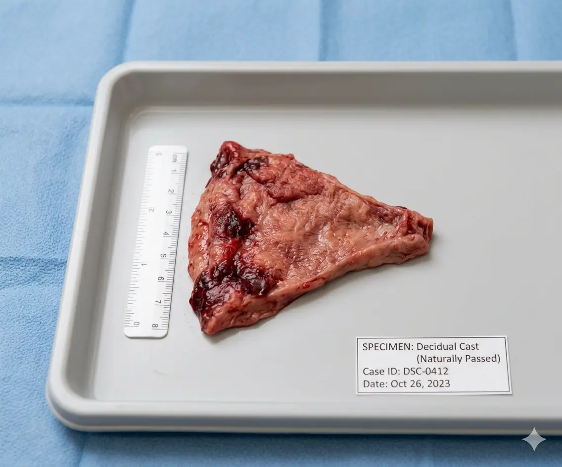Decidual cast side view medical image