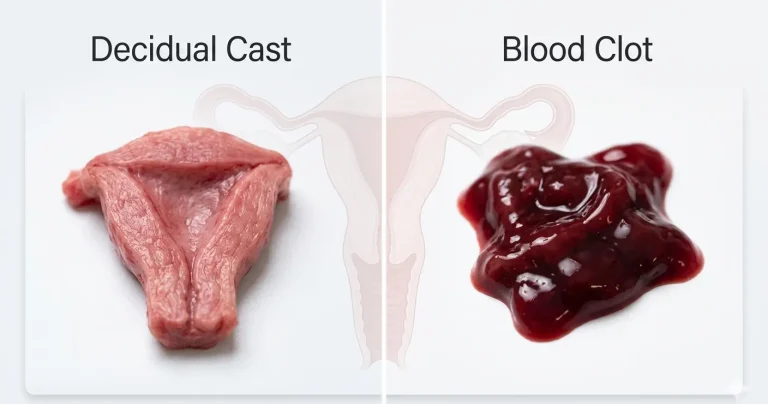 decidual cast vs blood clot comparison showing shape and texture differences