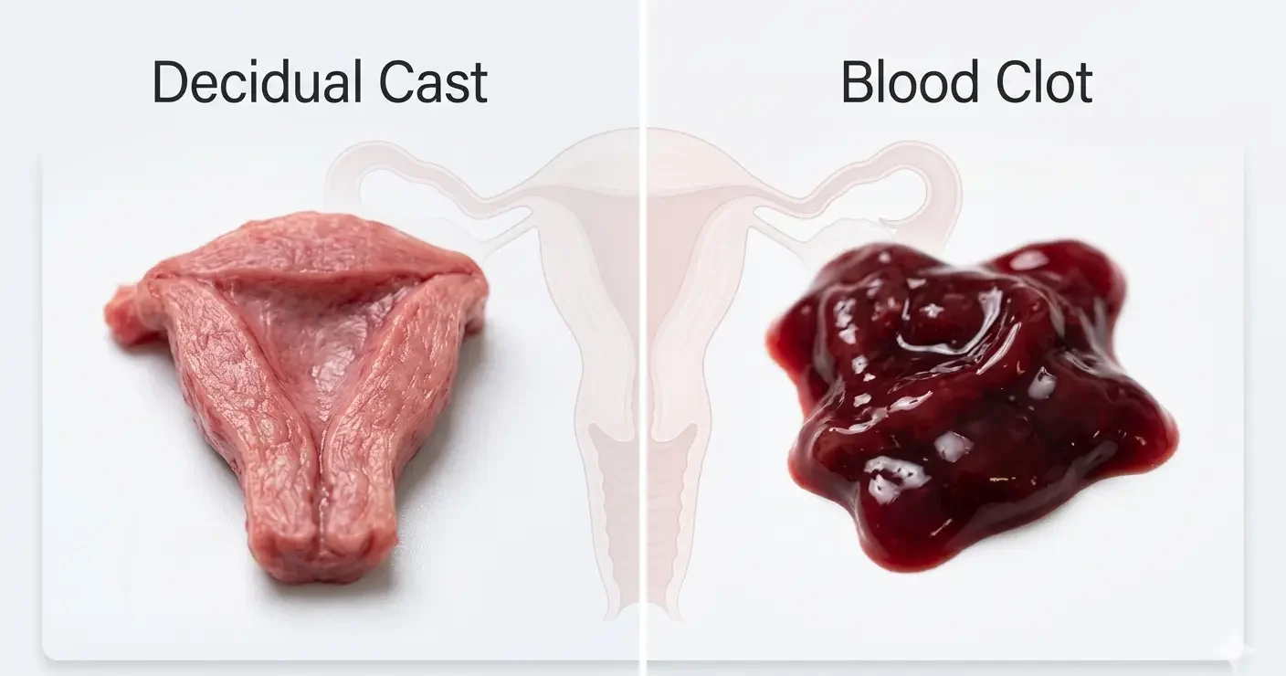 decidual cast vs blood clot comparison showing shape and texture differences