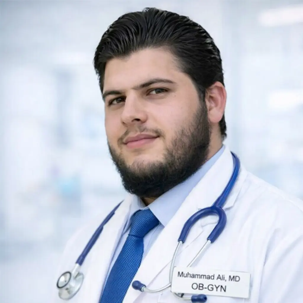 Muhammad Ali OB-GYN styled author image for DecidualCast.com explaining decidual cast