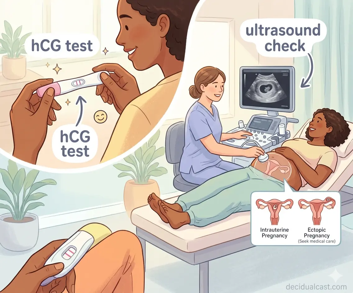 Pregnancy test and ultrasound check after passing a decidual cast