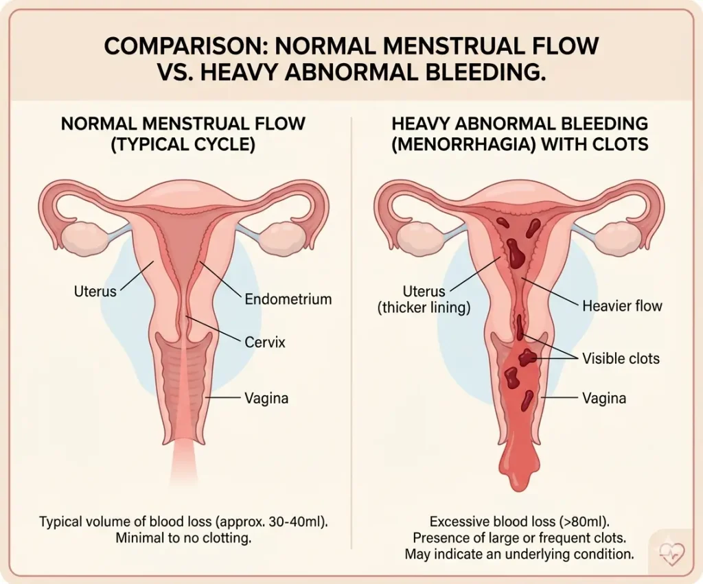 Comparison of normal menstrual flow and heavy bleeding with clots