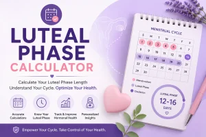 Luteal Phase Calculator showing menstrual cycle calendar to calculate luteal phase length, ovulation, and fertile window.