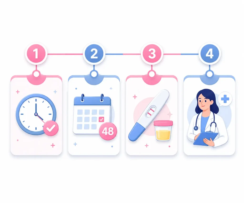 Timeline showing what to do after seeing a very faint pregnancy test line.
