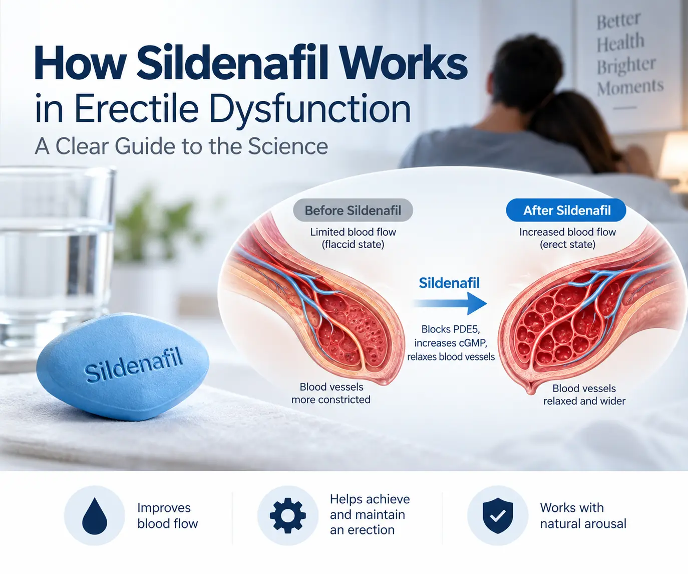 How sildenafil works for erectile dysfunction by increasing blood flow