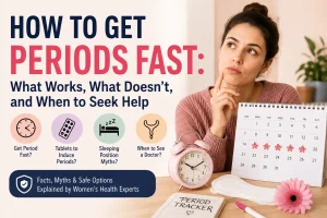 Woman tracking her menstrual cycle while learning about how to get periods fast