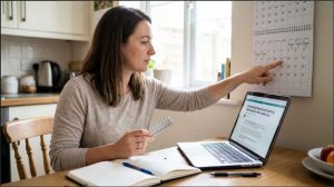 Woman holding birth control pills and a calendar while learning about spotting after years of use