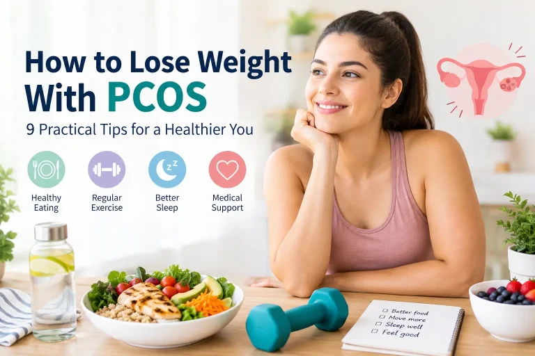 Woman following healthy eating and exercise habits to manage weight with PCOS