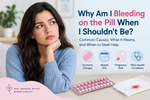Woman concerned about unexpected bleeding while taking birth control pills.